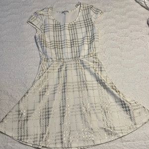 White and gold mini holiday dress